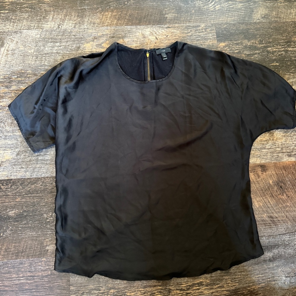 J.Crew | Women's Black Gold Blouse | Silky Front | Tshirt Back w Zipper